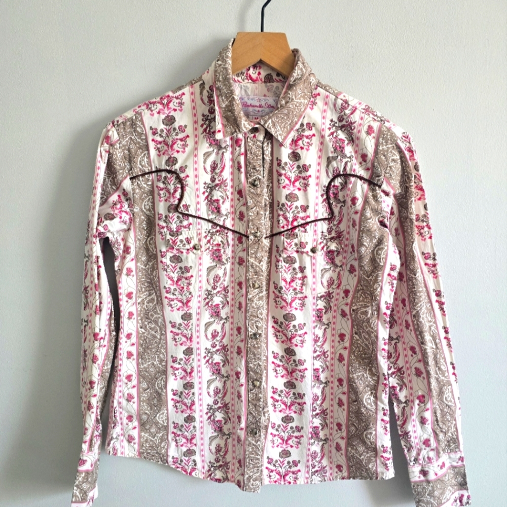 Panhandle Slim Pink and Brown Floral Button Down Shirt